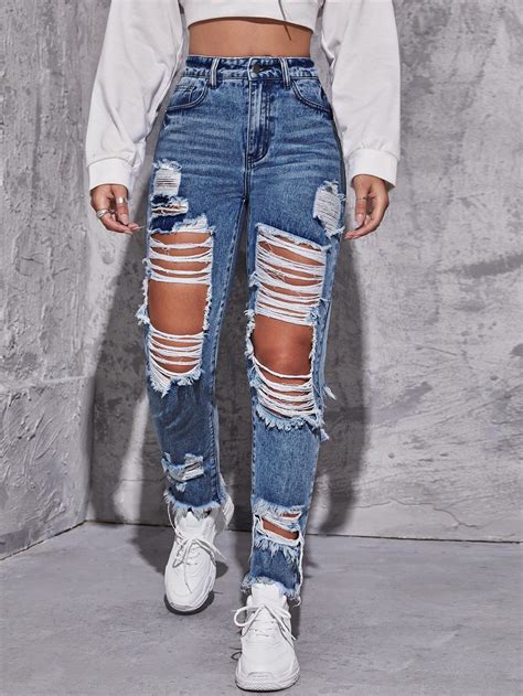 white damage jeans|high waisted ripped jeans.